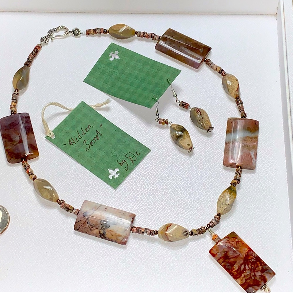 Handcrafted “Hidden Secret” Brecciated Jasper & 925 Necklace & Earring set